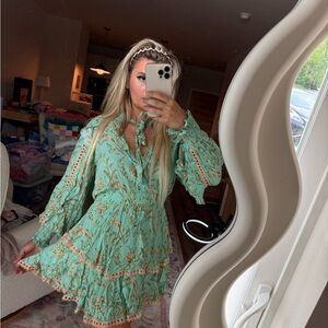 Spell Mint Green Floral Long Sleeve Dress